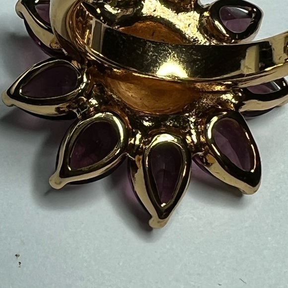 Joan Rivers Purple Rhinestone Flower Ring Size 10 - Picture 2 of 8